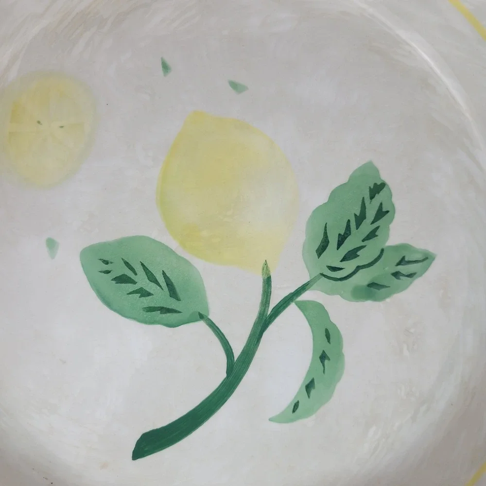 Williams-Sonoma Lemon Ceramic Pie Plate Green Rim 10 inch